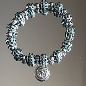 Rustic Cuff Metal Stainless Steel Shambala Beaded Stretch Bracelet